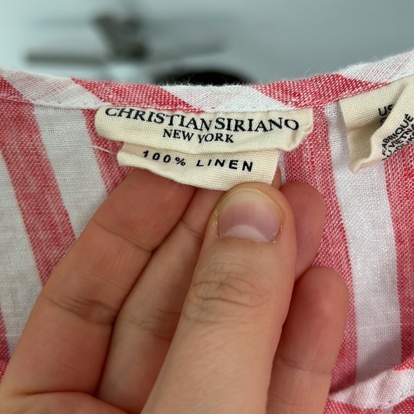 Christian Siriano Red and White Short Sleeve 100% Linen Top size M - Picture 2 of 6